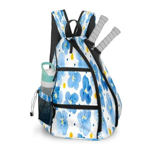 Pickleball Bag with Padded Back, Flowers Bule Multi-Compartment Paddle Backpack, Lightweight Nylon Sports Bag for Men & Women
