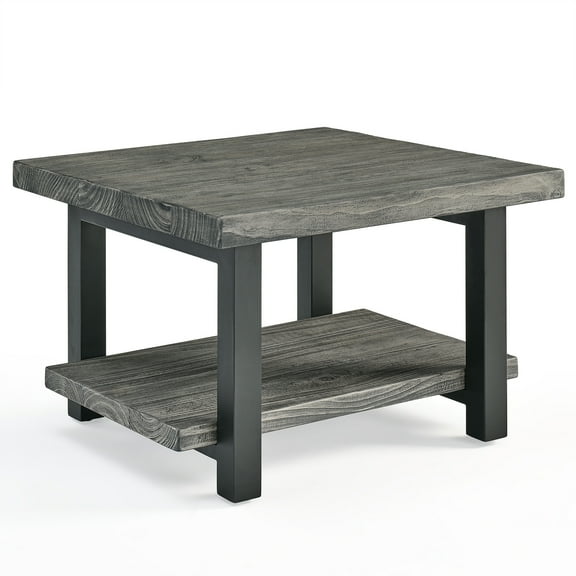 Alaterre Furniture Pomona 27" Metal and Solid Pine Wood Square Coffee Table, Rustic-Industrial Style, Slate Gray