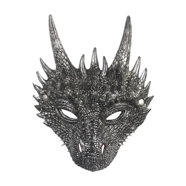 Disfraz De Cosplay Con Máscara De Dragón, Tocado Novedoso Para Juegos De Rol, Fiesta De Cumpleaños, Color Plateado Plata