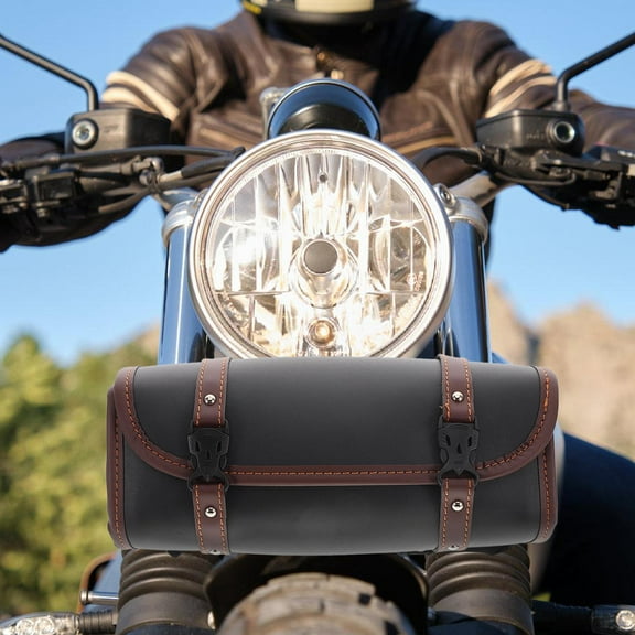 OUNONA Motorcycle Bag Retro Design Faux Leather Tool Storage Bag with Side Pockets for Motorcycle Riding