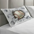 thumbnail image 2 of Sports Quilted Pillowcover, Baseball and Old Plaster Concrete Wall Damage Illustration Competition, Standard King Size Accent Pillow Cover for Bedroom, 36" x 20", Ivory Pale Grey Orange, by Ambesonne, 2 of 2