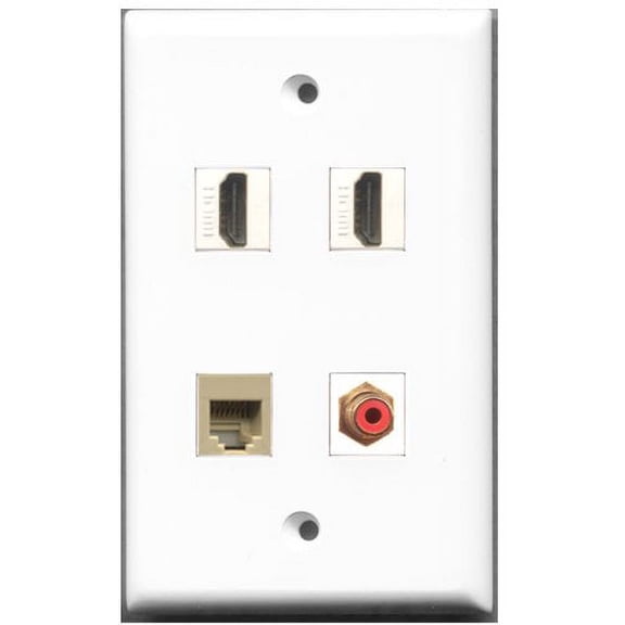 RiteAV - 2 Port HDMI 1 Port RCA Red 1 Port Phone RJ11 RJ12 Beige Wall Plate