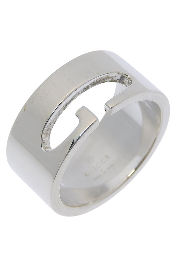 Pre-Owned Gucci G-logo ring, size 17, sterling silver (925), approximately 11g, unisex.