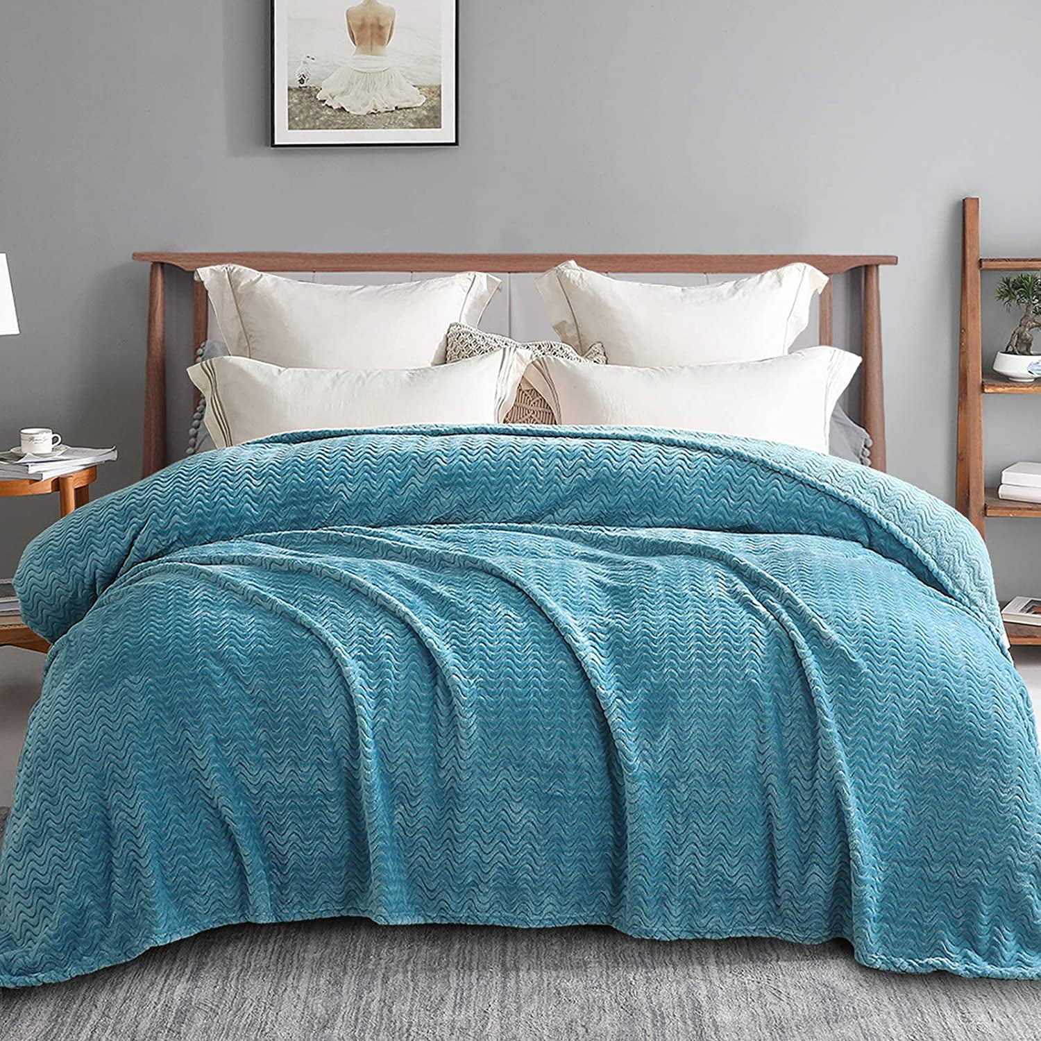 Exclusivo Mezcla Waffle Textured Soft Fleece Blanket,Twin Size Bed Blanket Navy Blue,90x66 inch -Cozy,Warm and Lightweight 