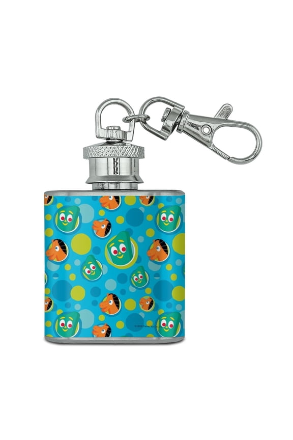 Gumby Pokey Pattern Blue Green Dots Pattern Stainless Steel 1oz Mini Flask Key Chain