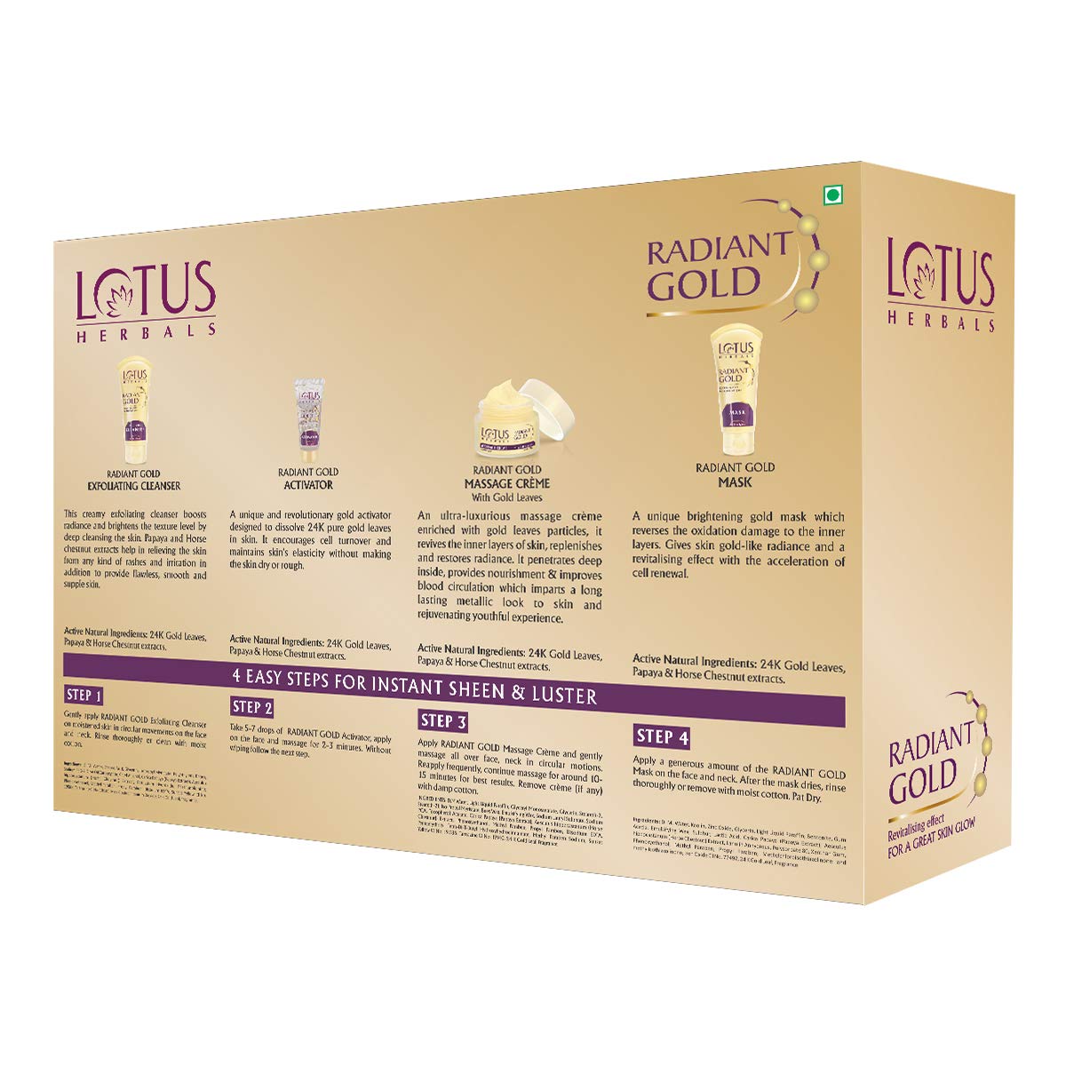 Lotus Radiant Gold Facial Kit for instant glow with 24K Pure Gold & Papaya,4 easy steps , 170g (Multiple use) - image 2 of 6
