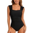 thumbnail image 2 of One Piece Swimsuit Women Square Neck Tummy Control Ruched Bathing Suit Swimwear, 2 of 6