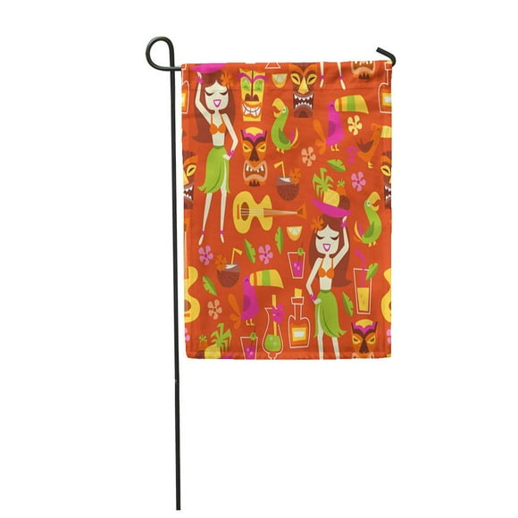 NUDECOR Tiki of 1960S Retro Inspired Cute Hawaiian Luau Party Cocktail Bar Hula Lemon Garden Flag Decorative Flag House Banner 28x40 inch