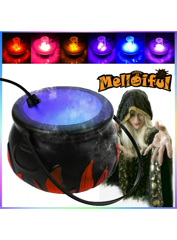 Melliful Halloween Witch Cauldron with Mist Maker ABS 12 LED Color Light