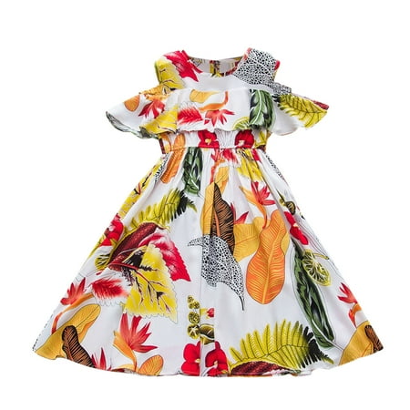 

Youmylove Kids Girls Sleeveless Ruffles Beach Dresses Toddler Floral Printed Princess Dress Clothes Baby Summer Autumn Clothing