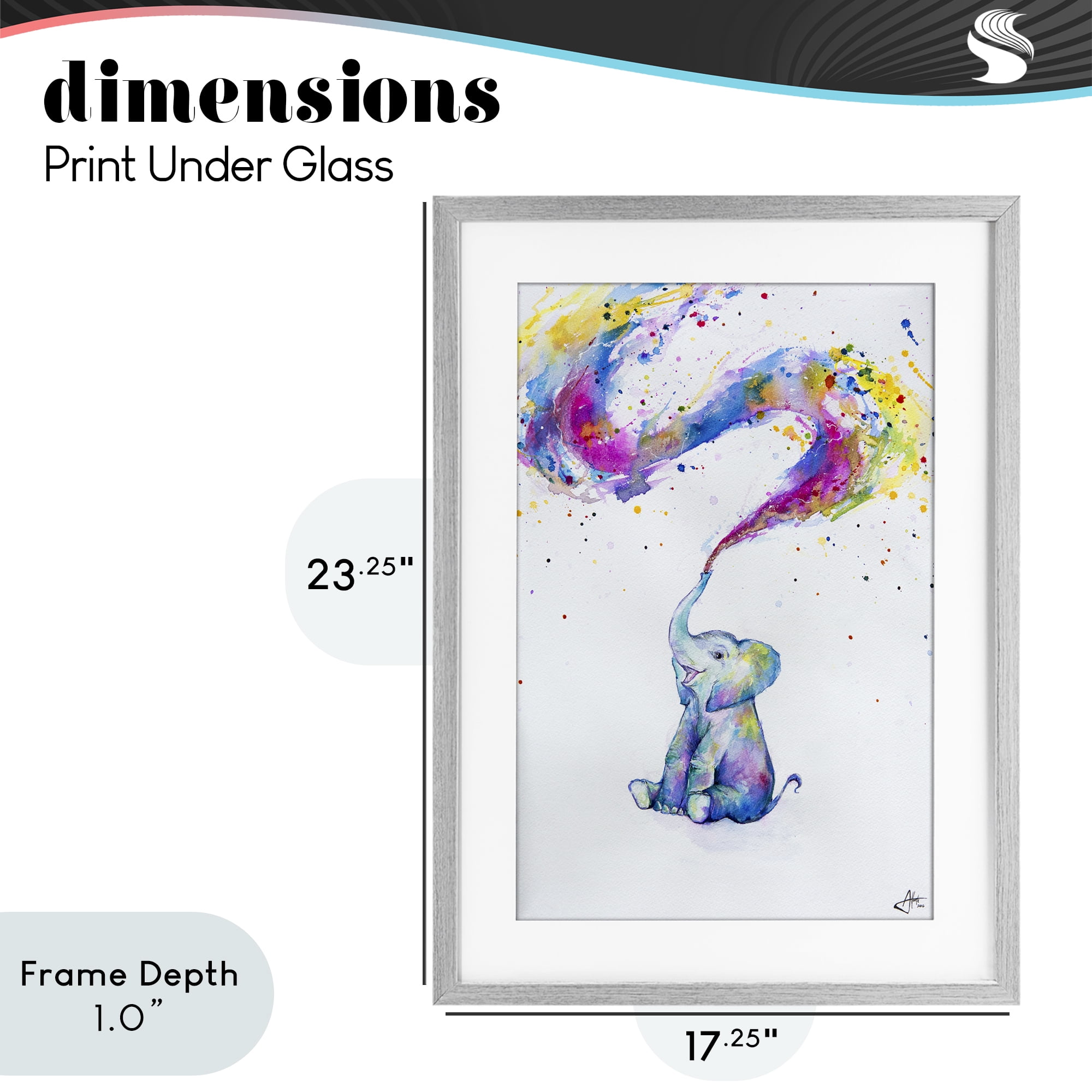 Stupell Industries Spring Elephant & Paint Splatter Gray Framed Print Under Glass, design by Marc Allante