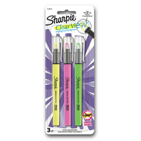 Sharpie Highlighter, Clear View Highlighter with See-Through Chisel Tip, Stick Highlighter, Assorted, 3 Count