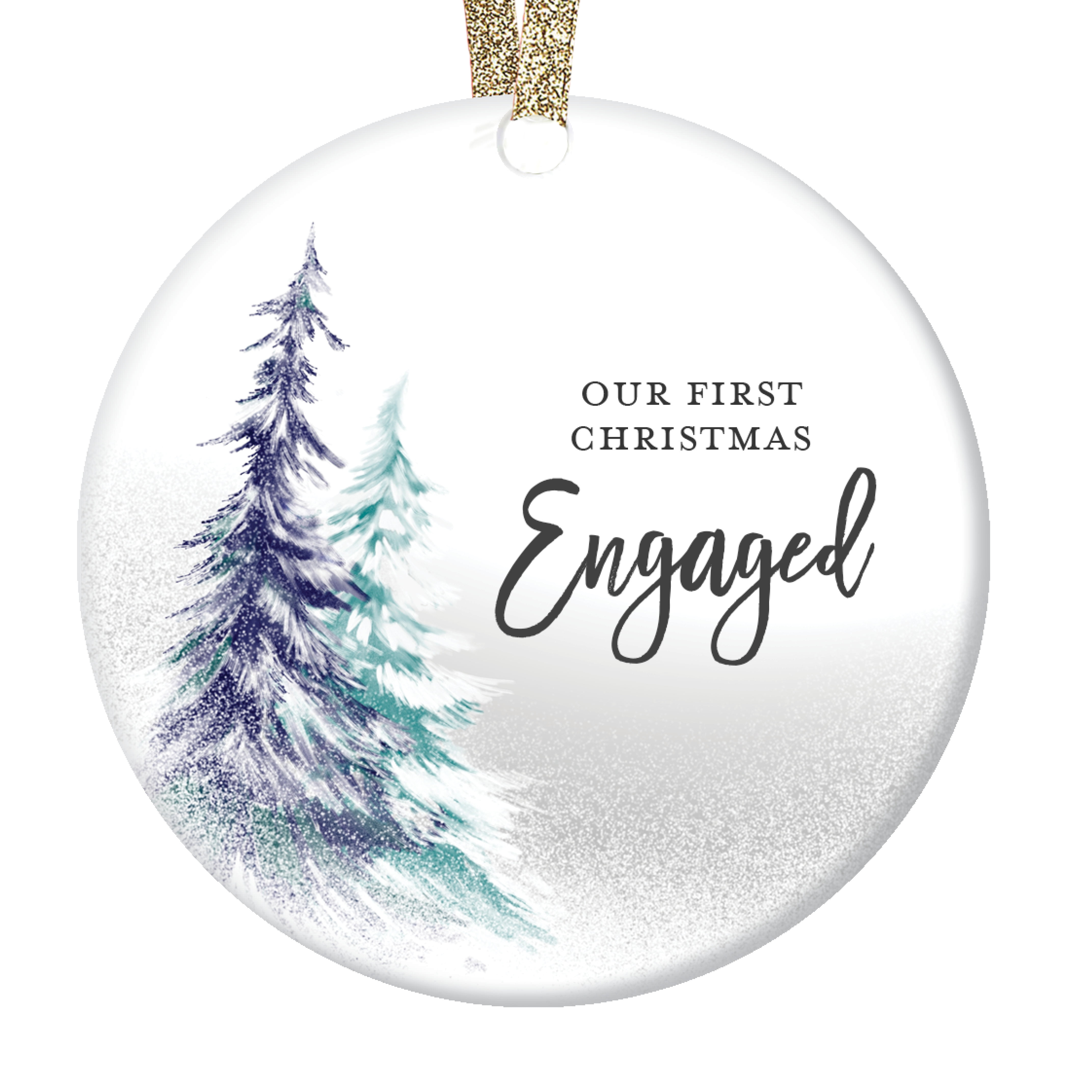Blue Winter Wreath Engagement OrnamentNewly Engaged GiftEngaged OrnamentCouples GiftBridal Shower GiftChristmas Tree Winter Decor