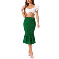 thumbnail image 2 of Falda midi floral para mujer, con fruncido, hasta la rodilla, de cintura alta, tipo bodycon, estilo sirena, de gasa, verde oscuro, talla S, 2 of 6