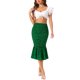 thumbnail image 2 of Falda midi floral para mujer, con fruncido, hasta la rodilla, de cintura alta, tipo bodycon, estilo sirena, de gasa, verde oscuro, talla S, 2 of 6