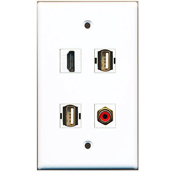 RiteAV - 1 Port HDMI 1 Port RCA Red 2 Port USB A-A Wall Plate