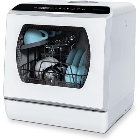 Countertop Dishwasher, 5 ProgramsPortable Dishwasher with 5 Liter Built-in Glass Door Tank, White