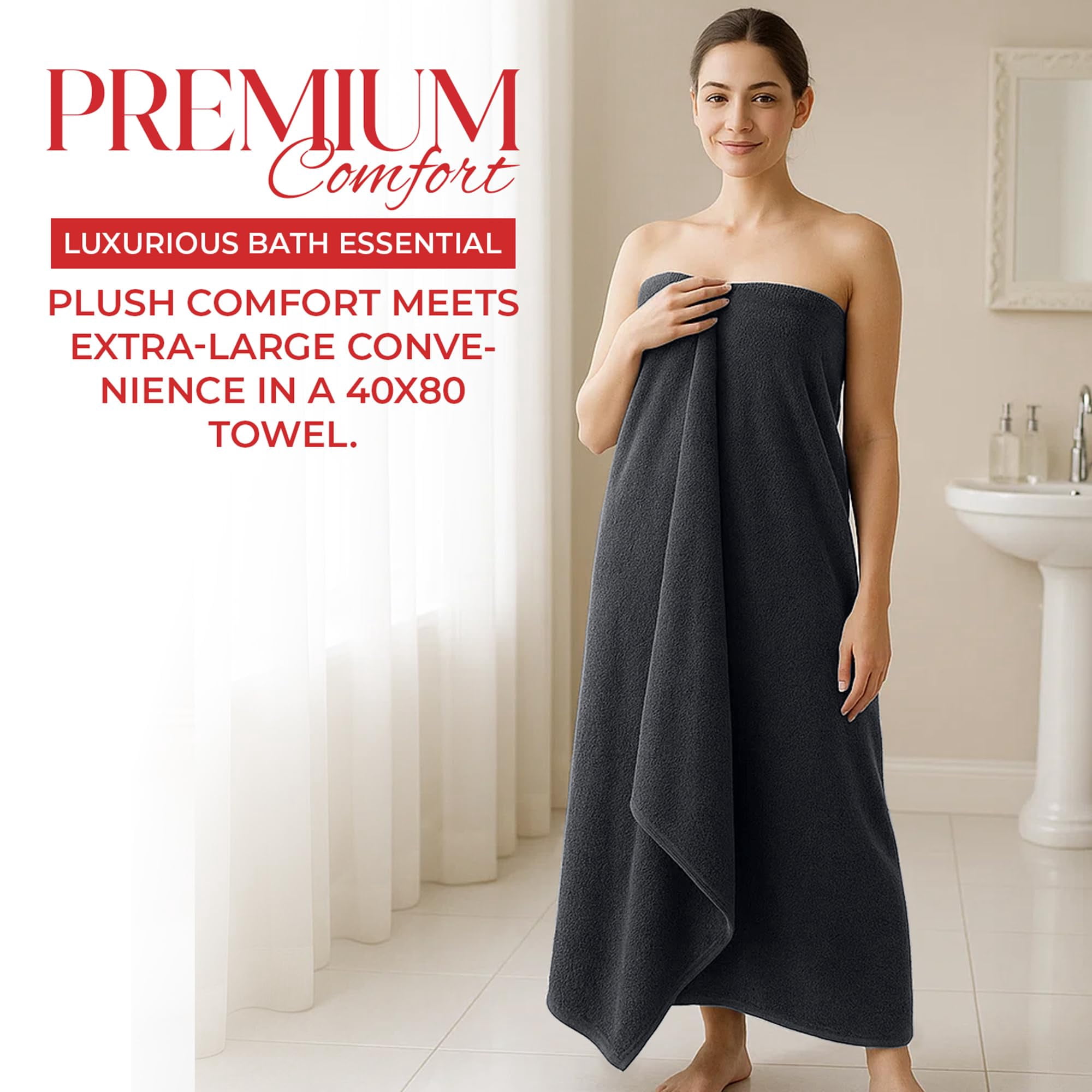RIVERSIDE Oversized Bath Sheet 1 Pack 40x80 Soft Cotton Absorbent Towel 600 GSM - Charcoal
