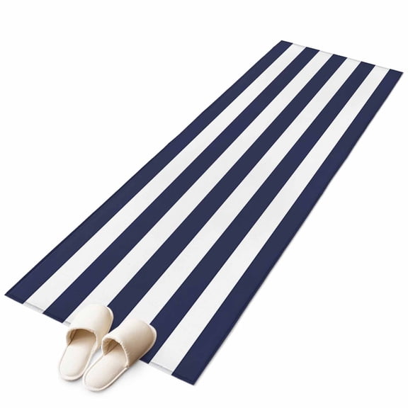 Blue Stripes 2'x6' Runner Rug, Simple Blue White Texture Washable Non-Slip Area Rugs for Hallway Kitchen Floor Bedroom Entryway, Laundry Carpet Decoration Indoor Mat