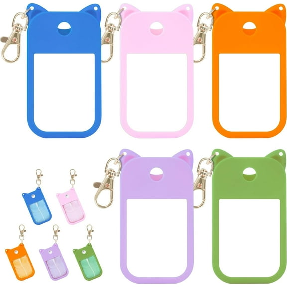 5 Pcs Silicone Case Compatible with Touchland Hand Sanitizer Spray Power Mist and Glow Mist 1FL. OZ., Portable Keychain Protective Case with Cute Ears, Hand Sanitizer Spray Accessory