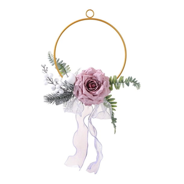 Corona de flores de metal con forma de aro, rosas artificiales, marco redondo de hierro, ideal para damas de honor, bodas y decoración de pared.