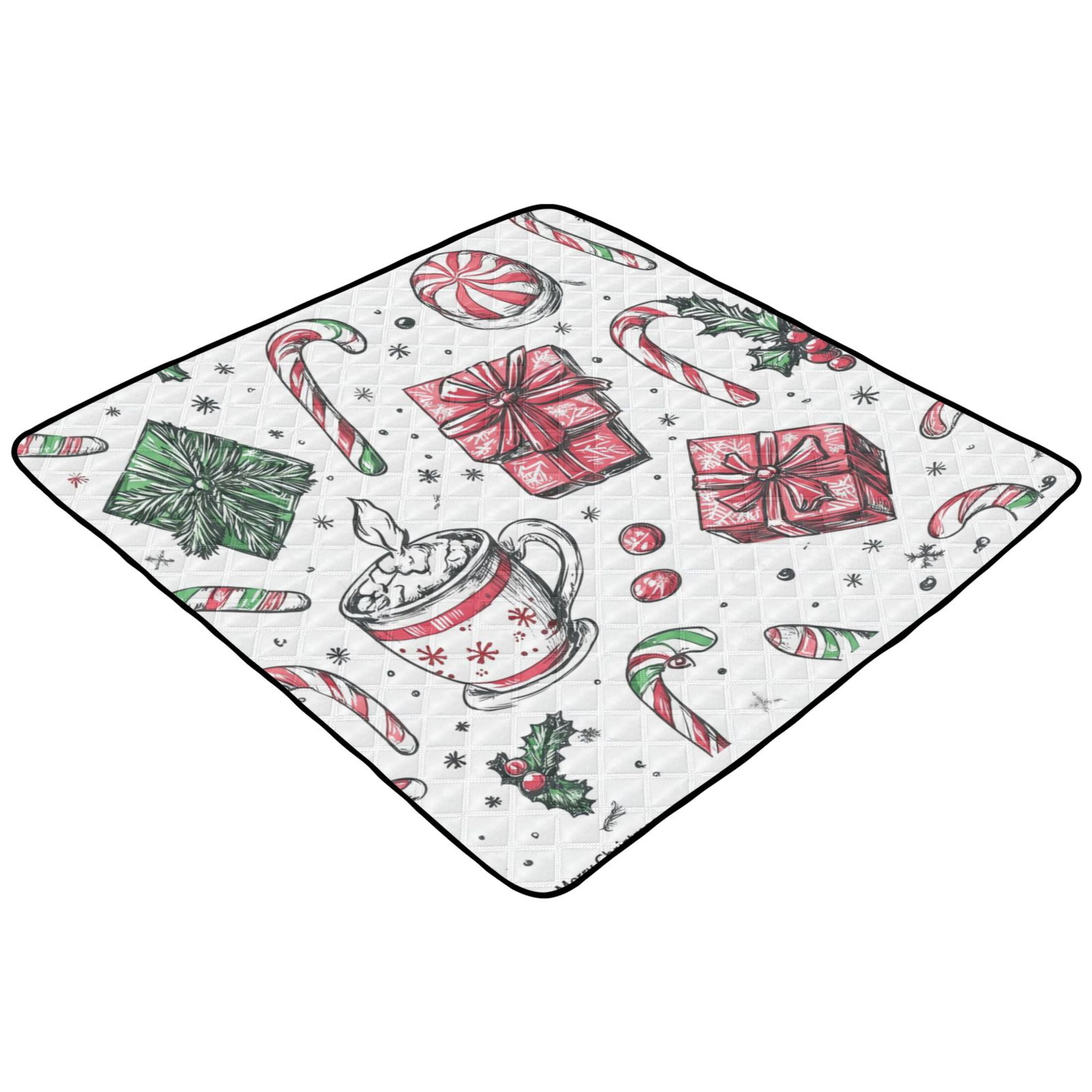 WOBOGO Christmas Pattern with Candy Canes Baby Playmats Extra Large Waterproof Rollable Activity Pads for Toddlers 50×50inch