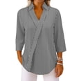 thumbnail image 5 of OIOLOYJM Golf Shirts for Women V Neck 3/4 Sleeve Geometric Print Polo Shirts Spring Lapel Collar Loose Fit Sports T Shirts Work Casual Outfits Gray M, 5 of 7
