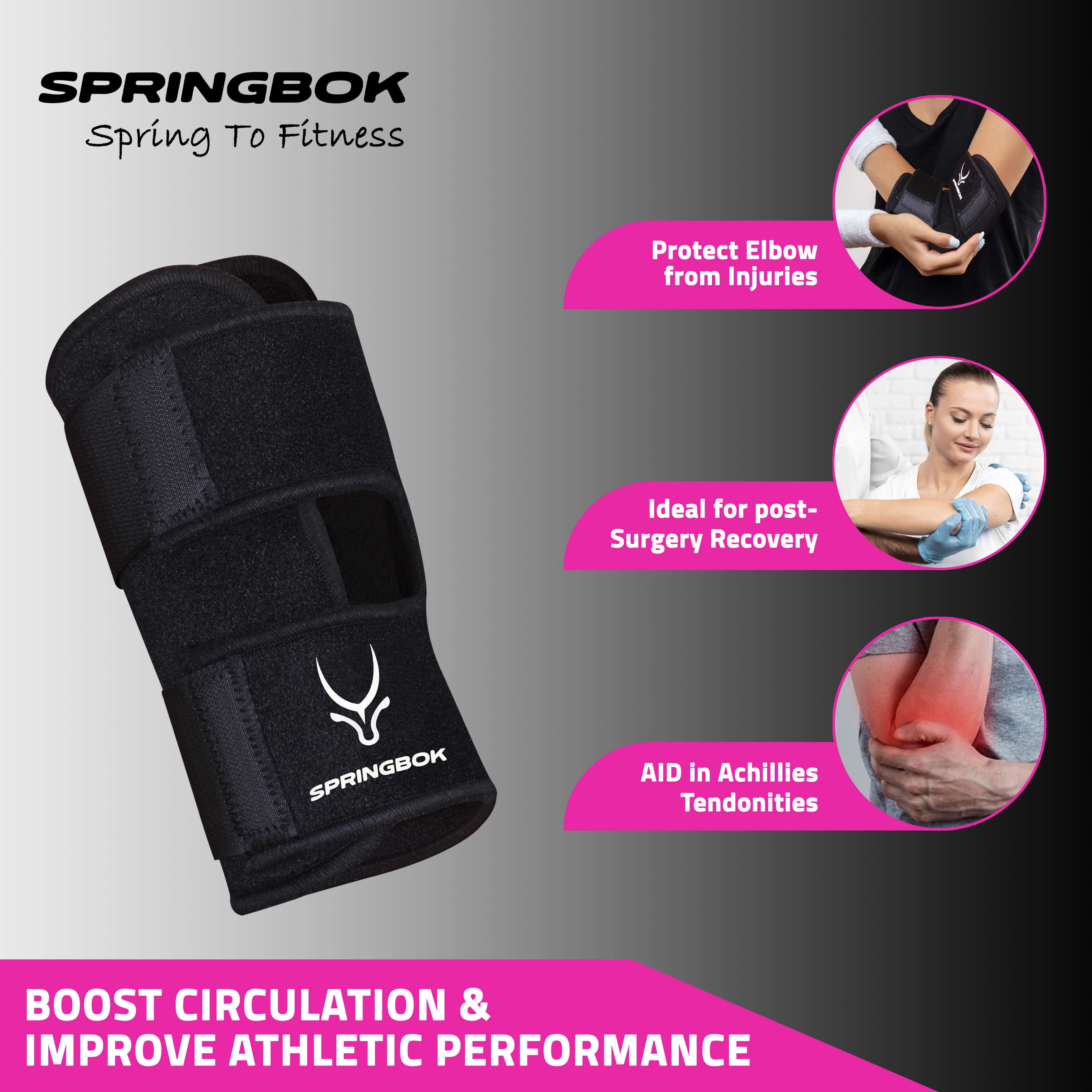Springbok Elbow Wrap Support – Adjustable Compression Brace for Tennis Elbow, Golfer’s Elbow, Tendonitis & Cubital Tunnel Syndrome – Night Sleep Splint for Pain Relief & Injury Recovery – Comfortable