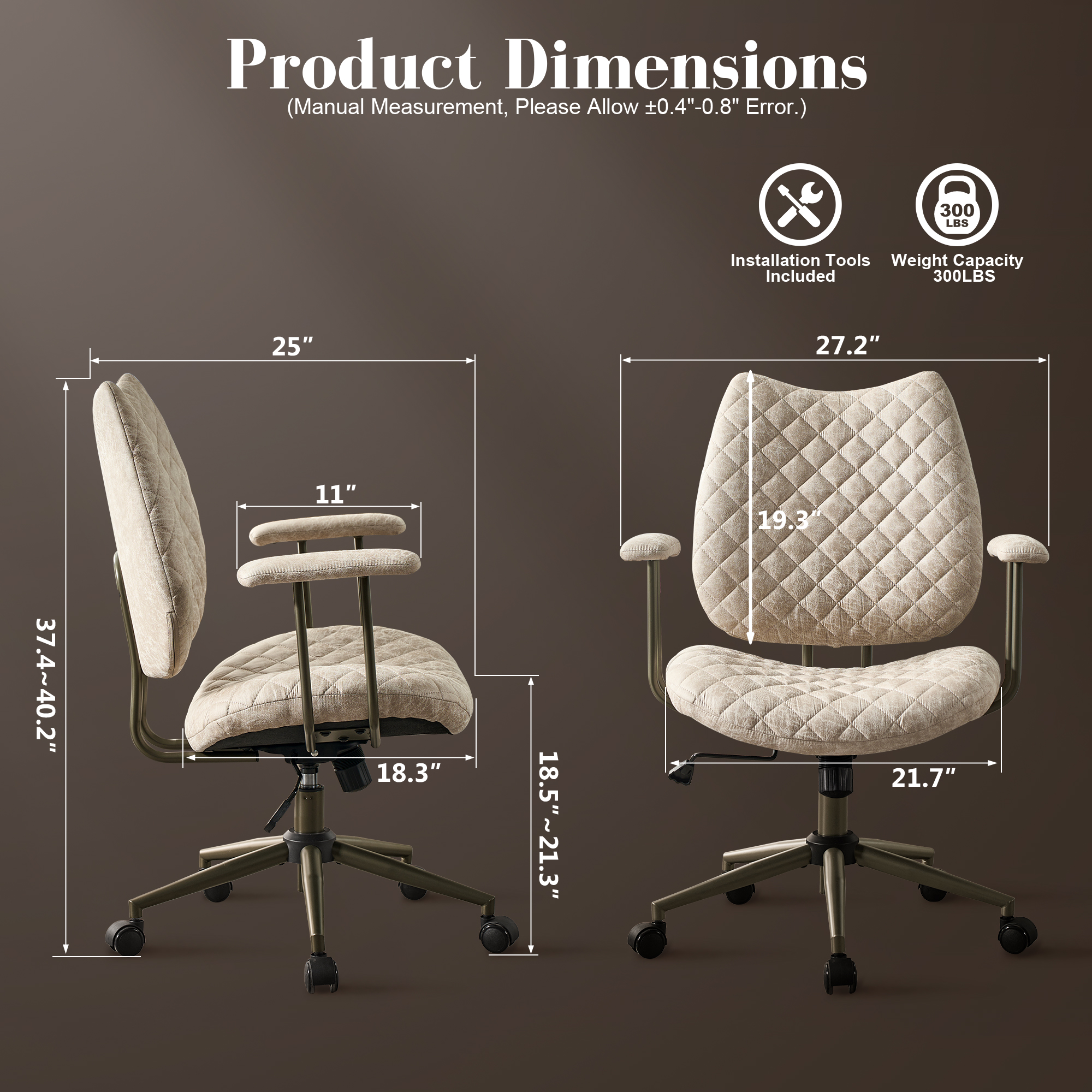 XIZZI Ergonomic Office Chair, Comfy Desk Chairs w/ 3.15" Adjustable Height, 30° Tilt & 360° Swivel, Ideal for Home & Office Workspaces, White (Suede Leather)