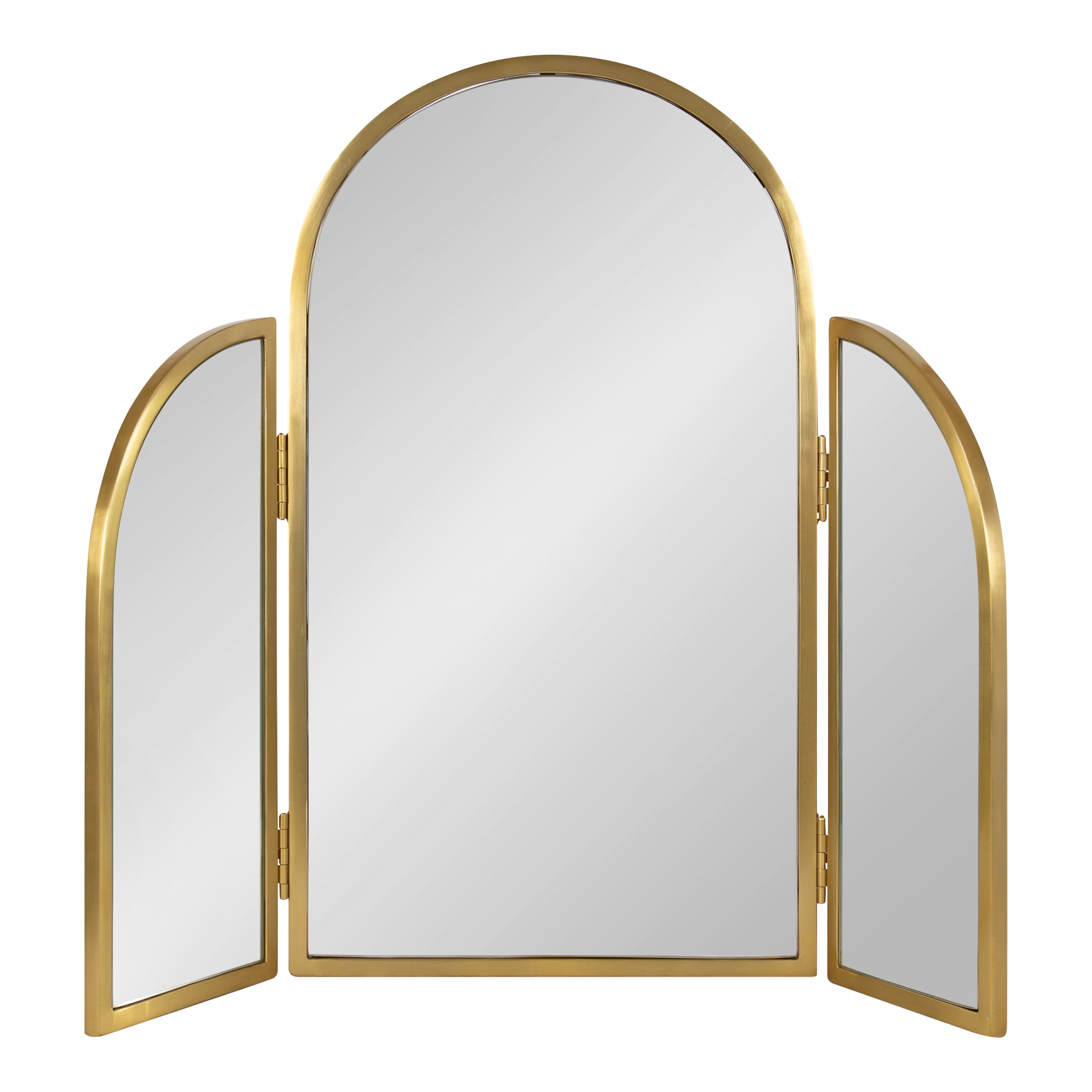 Kate and Laurel Amoli Tri-Fold Arched Mirror, 28 x 28, Gold, Three-Piece Joined Arch Folding Mirror for Tabletop Makeup Mirror Station or Bathroom Vanity Setup