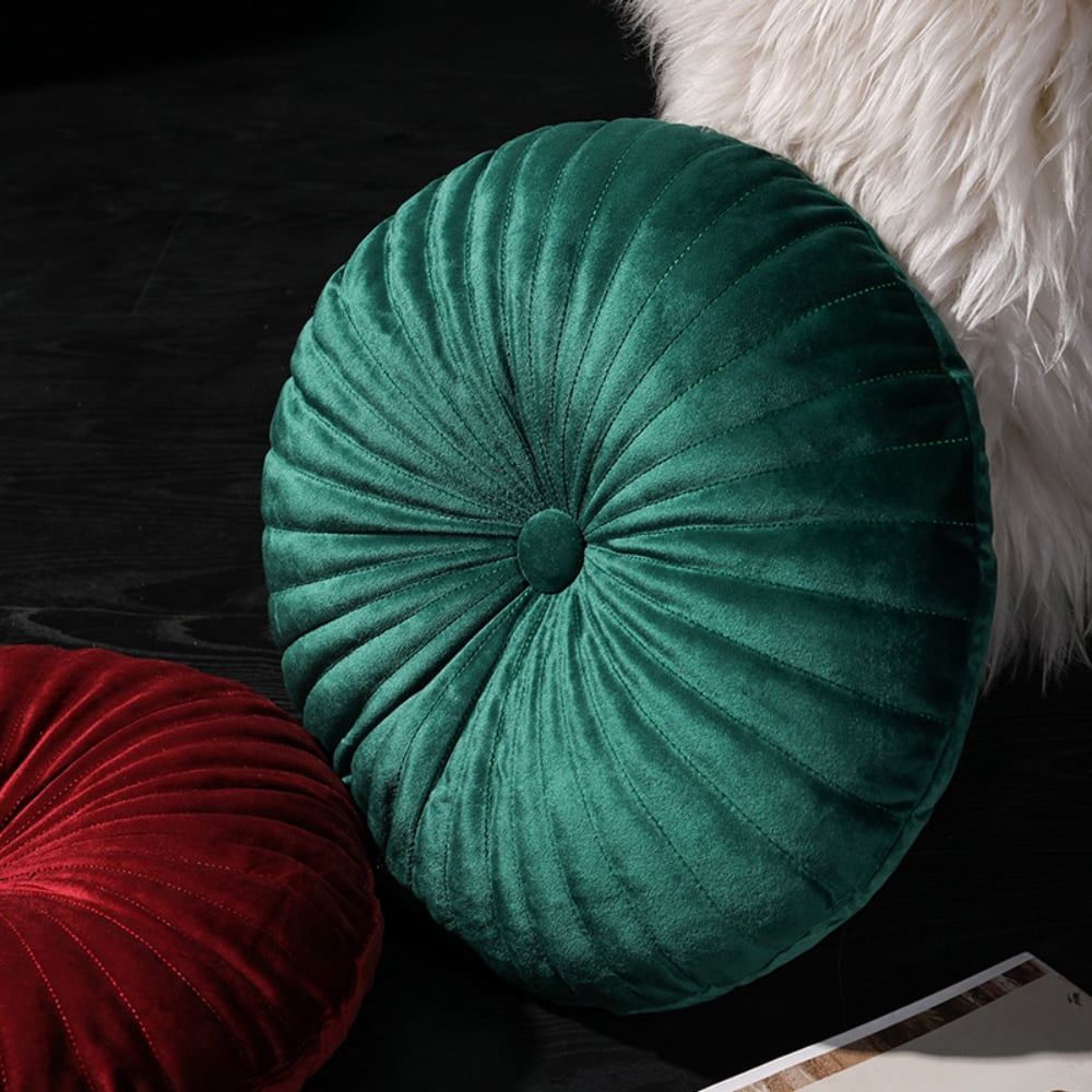 Round Throw Pillow Velvet Home Decoration Pleated Round Pillow Cushion for Couch Chair Bed 15 inch