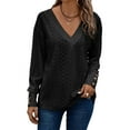 thumbnail image 2 of UVN Fall Blouses for Women V Neck Dressy Casual Eyelet Shirts Long Sleeve Button Tops, 2 of 7