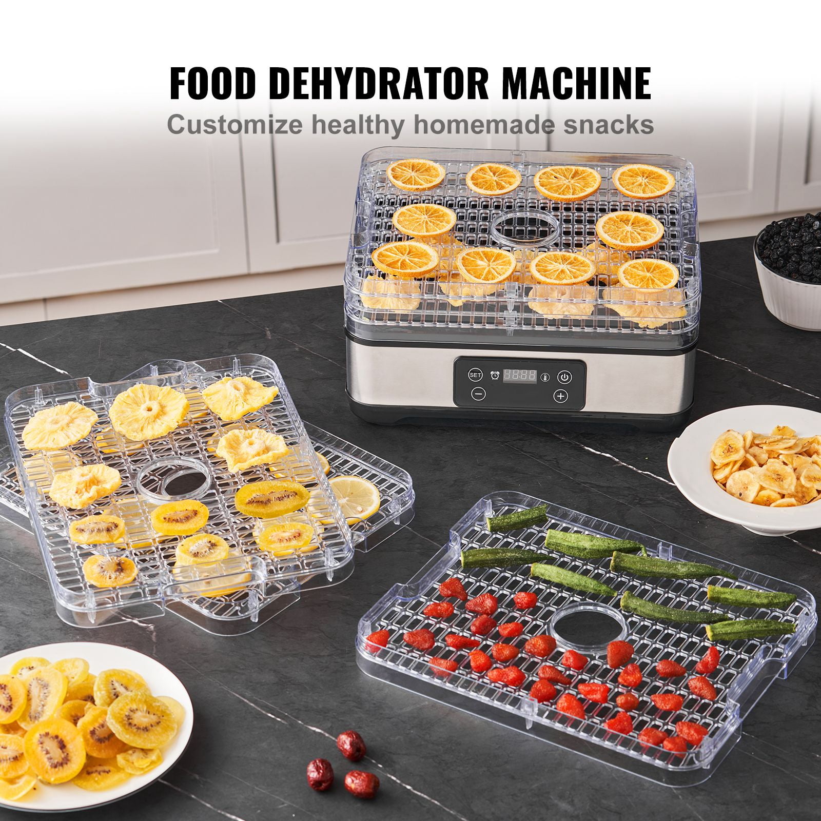 5-Tray Food Dehydrator Machine with 300W Power, 95-158°F Adjustable Temp, 0.5-48H Timer, 360° Air Circulation, BPA-Free for Jerky Fruit