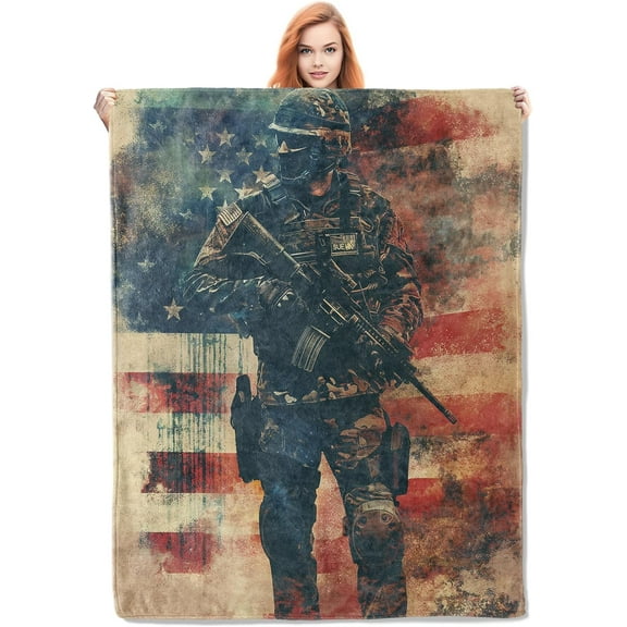 Police Blanket, Police Day Flannel Throw Blankets,Soft Warm Lightweight Cozy Plush American Flag Throws for Bed Sofa Office Home Decor Police Graduation Gifts for Dad Son Husband Men 60"x50"