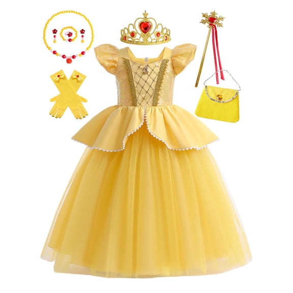 Hulaha Girls Sequins Princess Dress Kids Party Ballgown Dress up Costume Sets