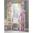 thumbnail image 4 of Watercolor Gnomes Floral Sheer Curtains 84 Inch Length 2 Panels Set Window Treatments, Spring Butterflies Flowers Pink Plaid Rod Pocket Semi Curtains for Living Room/Bedroom/Kitchen, 104"W x 84"L, 4 of 7