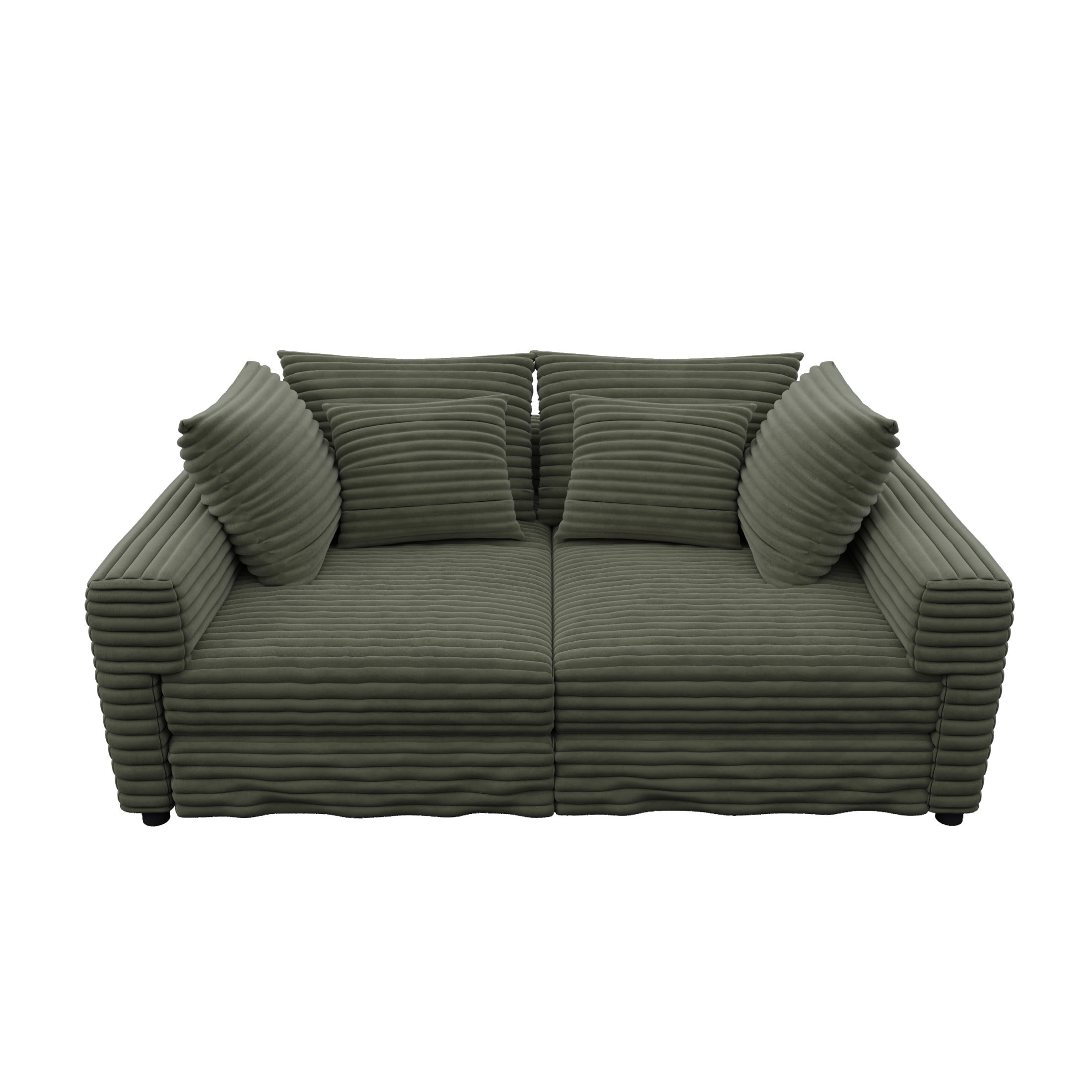 Noble House Nesta 4-Seat Plush Corduroy Cloud Sofa, Convertible Deep Seat Lounge Couch with Soft Pillows, Green