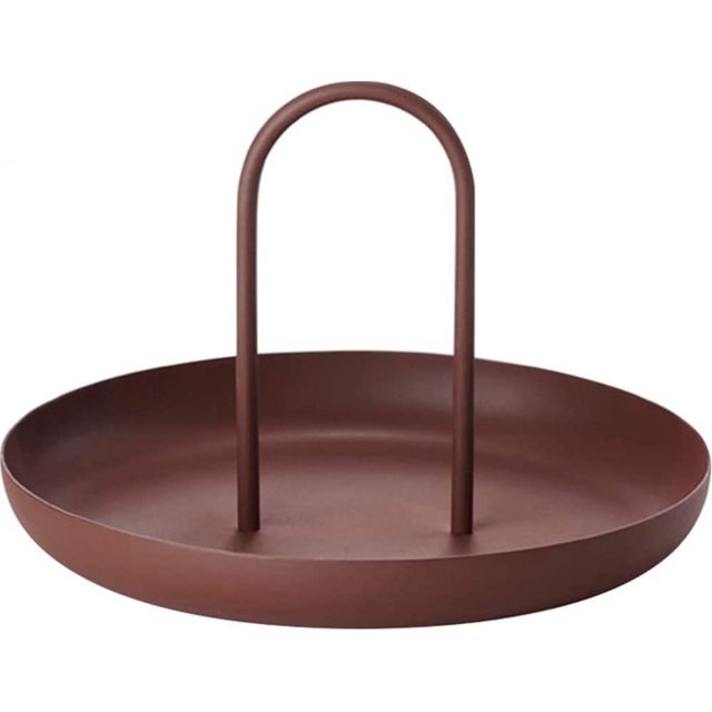 Plateau de Service Rond en Métal avec Poignée Plateau de Service Rangement pour Bijoux Organisateur de Plat pour Comptoir de Cuisine Centre de Table Salle à Manger Table -Rouge
