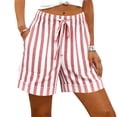 thumbnail image 6 of YTCAMLO Striped Womens Wide Leg Shorts Casual Elastic Waist Lounge Shorts with Pockets Drawstring Loose Fit Beach Shorts, 6 of 7