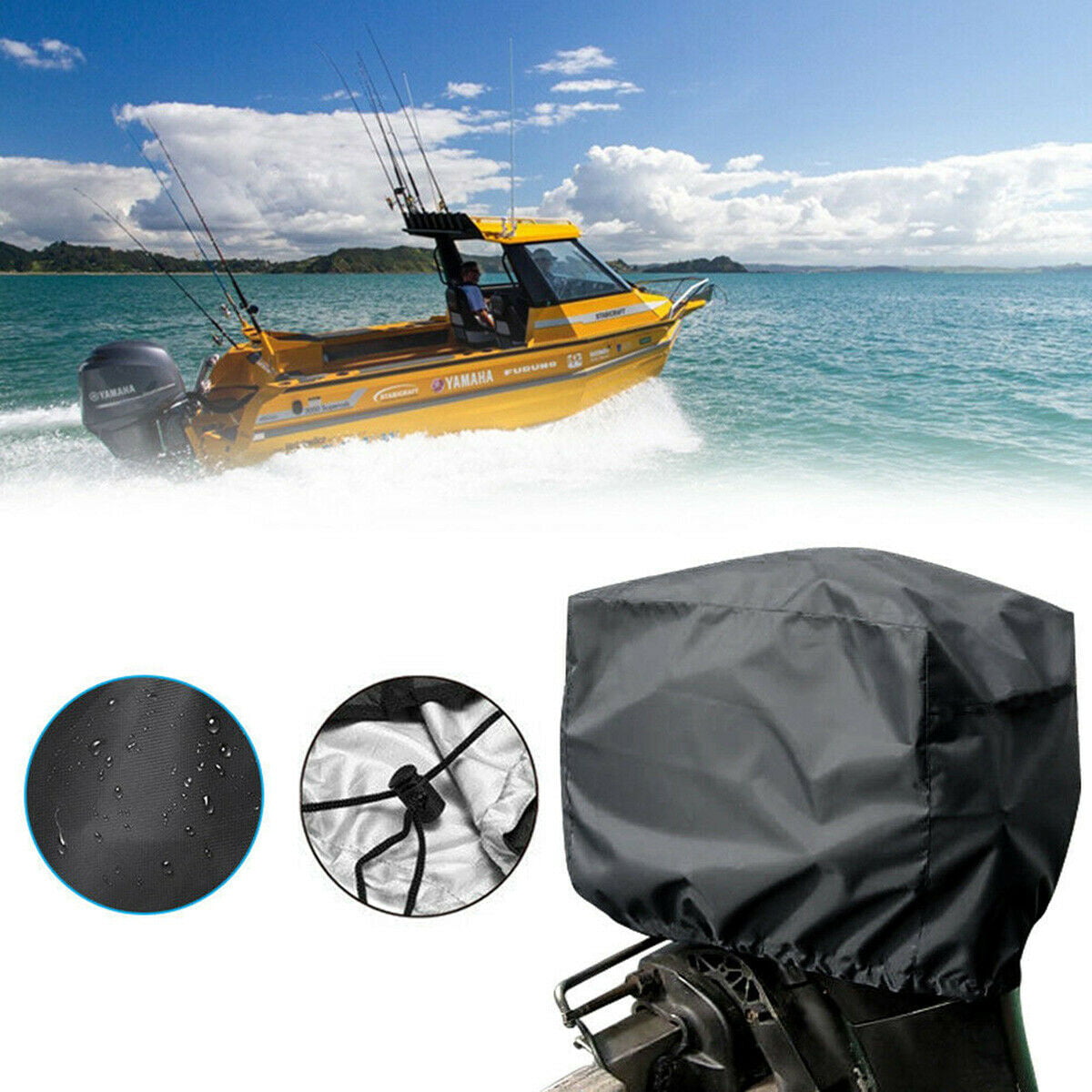 Black Boat Outboard Engine Cover Waterproof 80 to 150 HP 73x40x65cm Motor Cover 