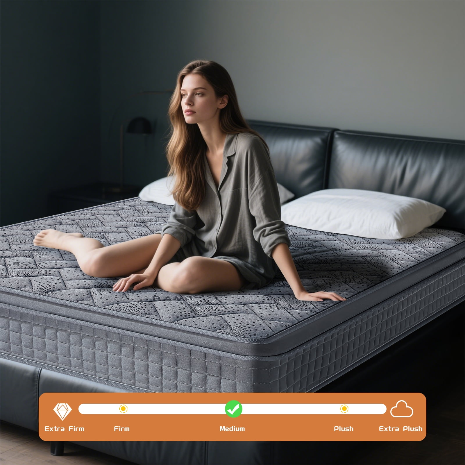 Twin Mattress, 12 Inch Hybrid Mattresses Grey, Euro Top Mattress Medium Firm for Back & Lumbar Support, Individual Pocket Spring Bed for Motion Isolation & Pressure Relief