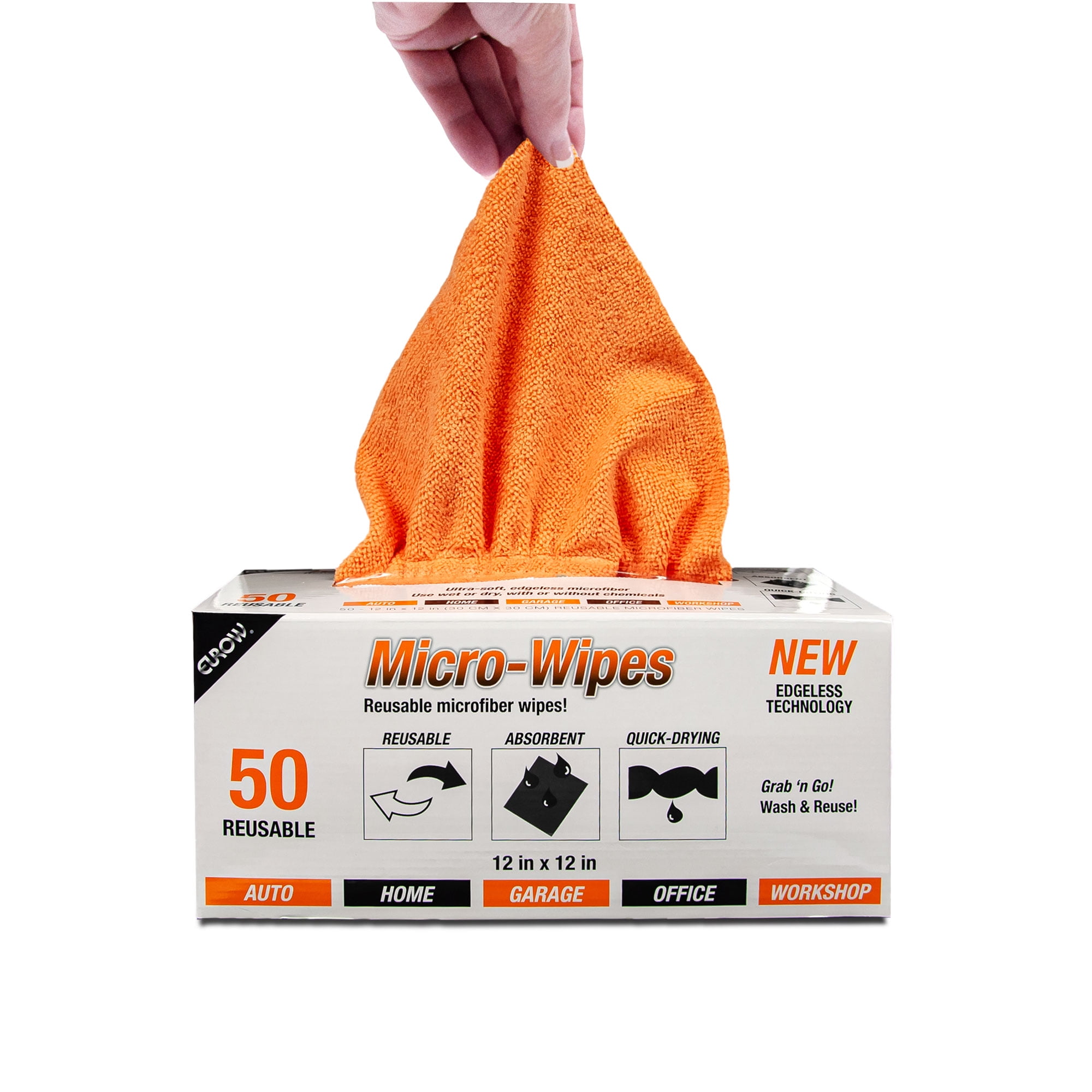 Eurow Microfiber Wipe and Clean Cloths 12" x 12" with Dispenser Box 50 Pack, Orange