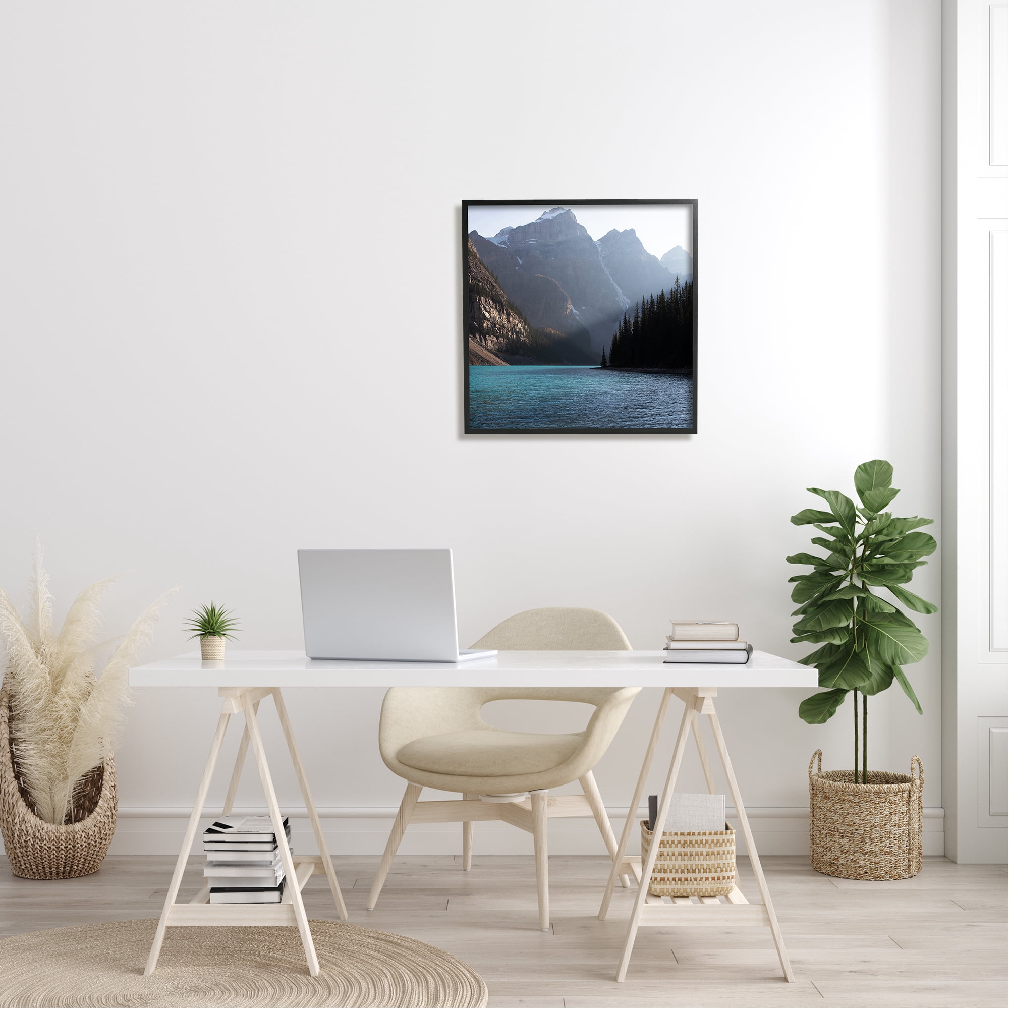 Stupell Industries Serene River Water Scene Foggy Mountains Photography Black Framed Art Print Wall Art, 24x24, by Carol Robinson