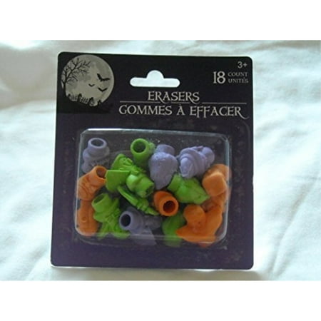 Halloween Pencil Top Erasers Package of 18 Pumpkins, Dracula,Witch