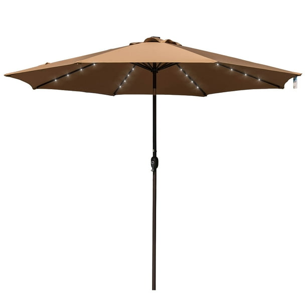 Sundale Outdoor 11ft 40 Led Lights Aluminum Patio Market Umbrella With Hand Push Tilt And Crank Garden Pool Solar Powered Lighted Parasol 8 Ribs Tan Walmart Com Walmart Com