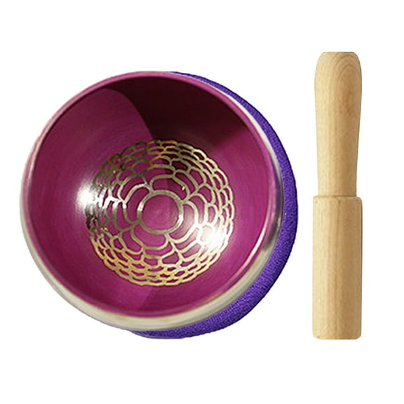Tibetan Singing Bowl Set - Handcrafted Mindfulness Meditation Holistic Sound Healing Gift Purple
