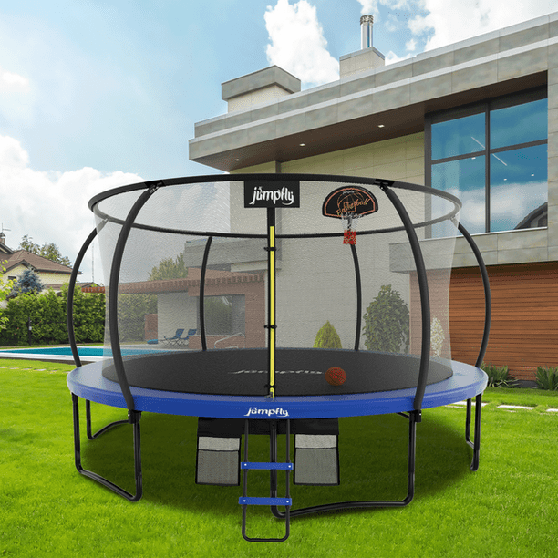 Jumpfly Trampoline 14FT Trampoline with Basketball Hoop-Curved Poles ...