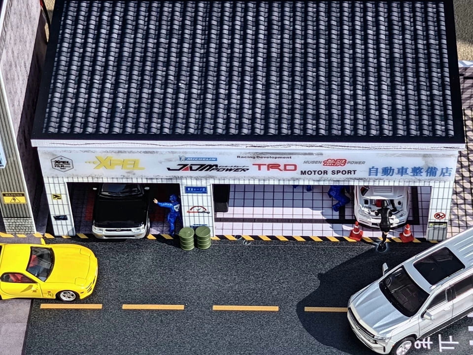NUEIOVRW Diorama 1:64 Parking Lot Model, LED Lighting Diecast Car Garage Display Model, Car Showroom Scene Building Model Toy Gift, Car Models Display Case
