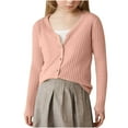 thumbnail image 2 of Girls Solid Color Knit Cardigan, Long Sleeve Button Down School Cardigan for Kids Pink M, 2 of 5