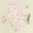 thumbnail image 2 of YDFCWXW Baby Girl Summer Outfits Short Sleeve Lettuce Trim Floral Tops + Pants Set Infant Clothes (Beige, 4-5 Years), 2 of 3